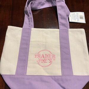Trader Joe's Cream and Lavender Canvas Tote Bag